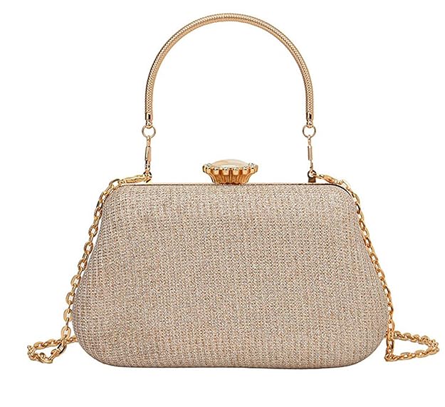 Stylish Gold Glitter Evening Clutch for Women – Party, Wedding & Special Occasion Handbag with Chain Strap