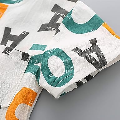 White Alphabet Printed Shirt & Shorts Set – Soft Cotton Kids Outfit for Play and Outings