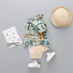 Green Printed Shirt and Shorts Set – Cotton Two-Piece Outfit for Kids