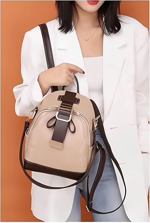 Women’s PU Leather Shoulder Backpack – Lightweight Waterproof Casual Daypack with Multi-Pocket Design