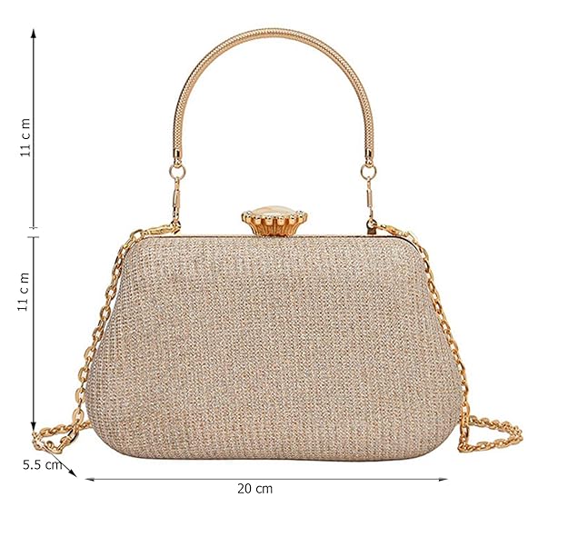 Stylish Gold Glitter Evening Clutch for Women – Party, Wedding & Special Occasion Handbag with Chain Strap