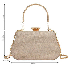 Stylish Gold Glitter Evening Clutch for Women – Party, Wedding & Special Occasion Handbag with Chain Strap