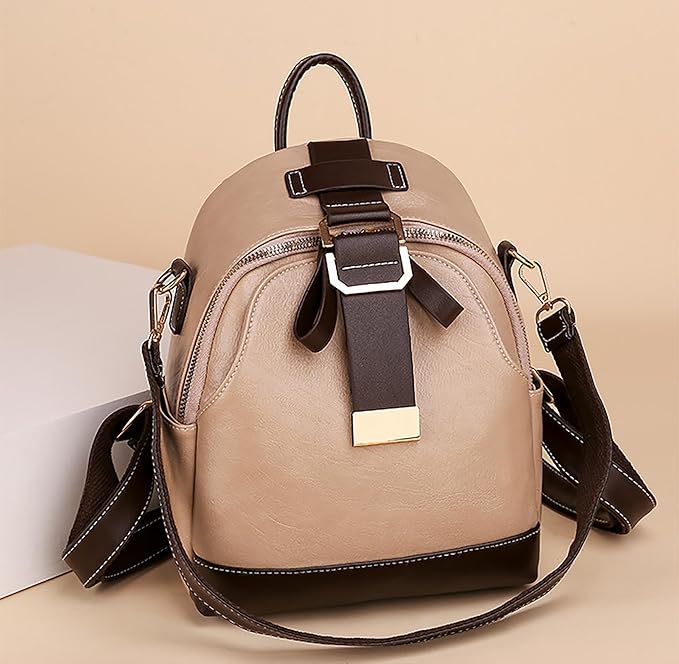 Women’s PU Leather Shoulder Backpack – Lightweight Waterproof Casual Daypack with Multi-Pocket Design