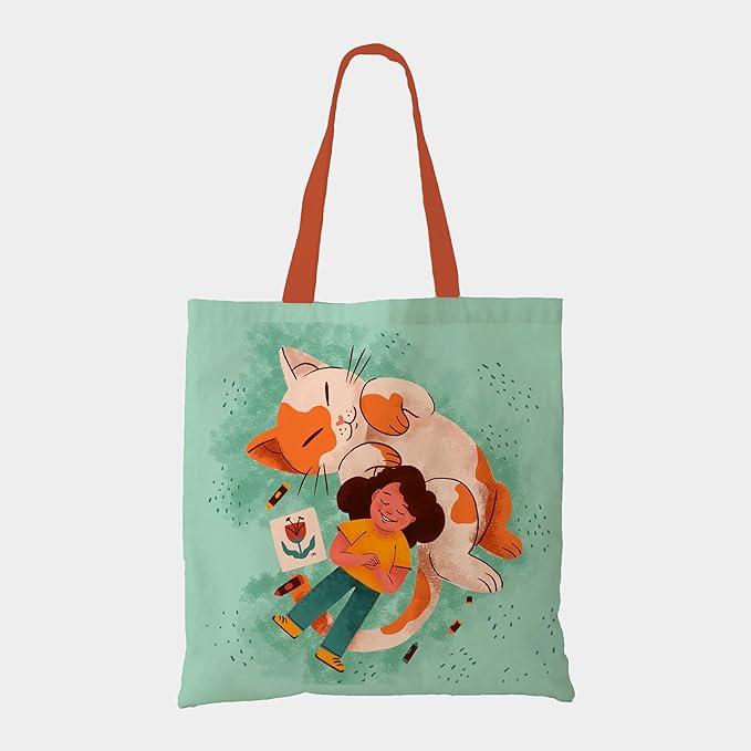 Happy Kitty Canvas Tote Bag for Women | Stylish Printed Reusable Shopping & Everyday Tote | Durable Eco-Friendly Canvas Handbag (15x16 inch)