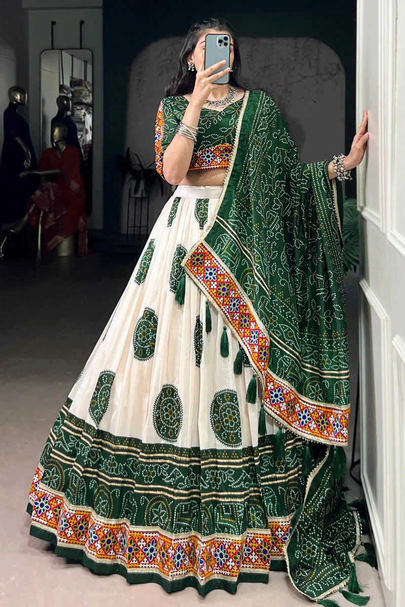 Gujarati Style Green Color Chaniya Choli For Navratri
