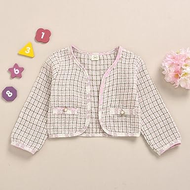 Pink Fall Plaid Girls Dress with Jacket – Cozy Cotton Knit Outfit