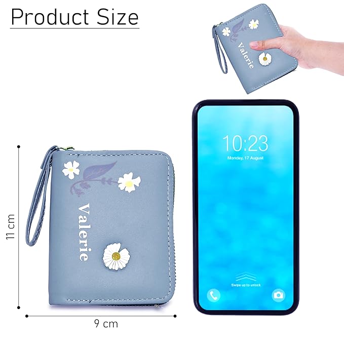 Women’s Small Wallet – Genuine Leather Credit Card Holder with Zipper Coin Purse & RFID Security (Blue)