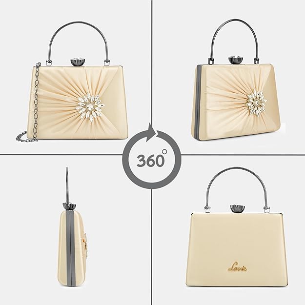 Women’s Ivy Framed Clutch – Elegant Ladies Purse Handbag with Metal Top Handle & Off-Center Buckle