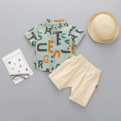 Green Printed Shirt and Shorts Set – Cotton Two-Piece Outfit for Kids