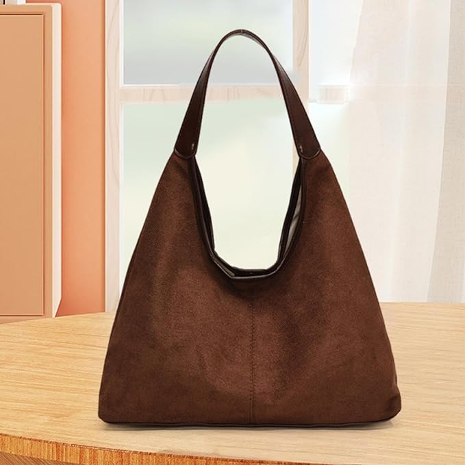 Women’s Suede Travel Tote Bag – Stylish Shoulder Purse for Work, Street, Vacation & Daily Use (Coffee)
