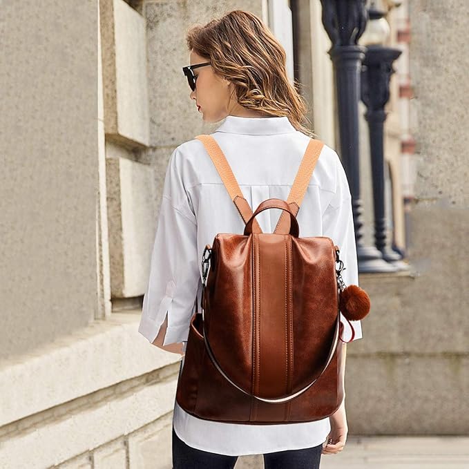 Women’s PU Leather Anti-Theft Backpack – Waterproof Travel Daypack with Shoulder Strap & Multi-Pocket Storage