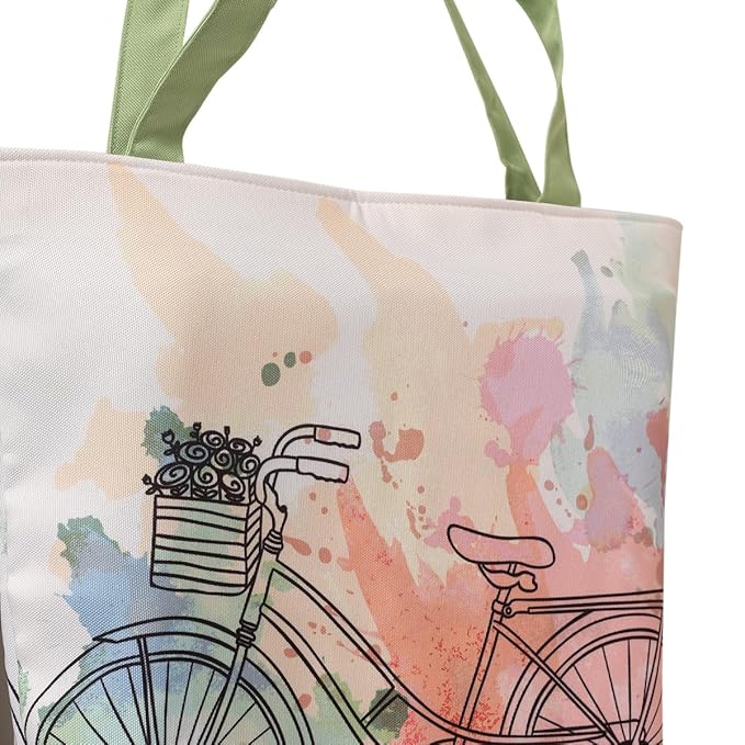 Printed Canvas Tote Bag for Women – Stylish Zipper Shoulder Bag with Inner Pocket (15x16 Inch)