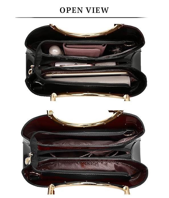 Women’s Glossy Patent Leather Handbag with Floral Design – Elegant Shoulder Bag for Parties & Special Occasions