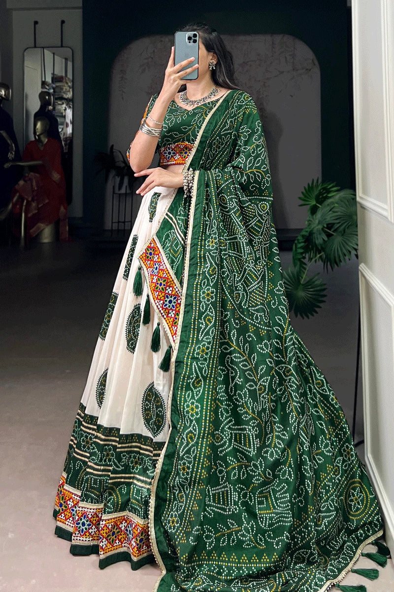 Gujarati Style Green Color Chaniya Choli For Navratri