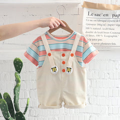 Striped Cotton Dungaree Set for Baby Boys & Girls – Casual Outfit