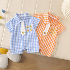 Tie & Checks Baby Boys Romper – Soft Cotton Infant Outfit, Comfortable & Stylish