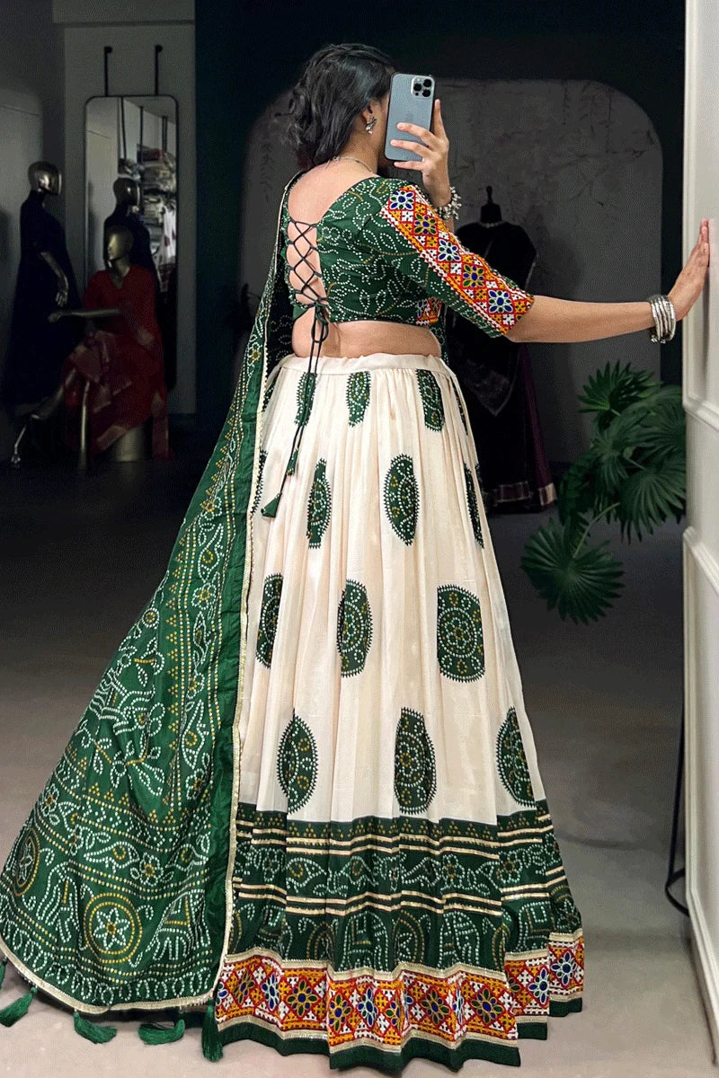 Gujarati Style Green Color Chaniya Choli For Navratri