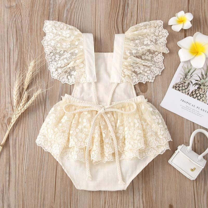 Enchanted Embroidered Lace Baby Girls Cotton Romper – Elegant and Comfortable Infant Outfit