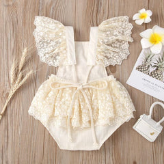 Enchanted Embroidered Lace Baby Girls Cotton Romper – Elegant and Comfortable Infant Outfit
