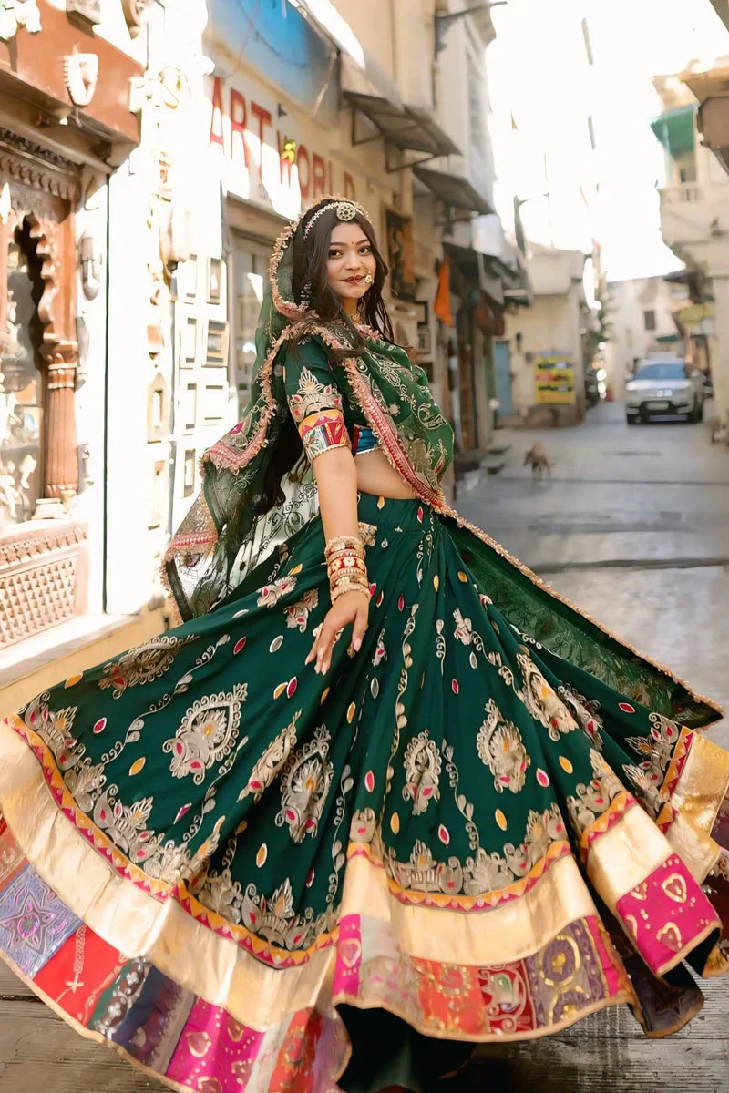 Rajasthani Look Navratri Special Green Chaniya Choli