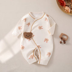 Newborn Side Closure Bear Romper – Soft Cotton Baby Boys and Girls Outfit