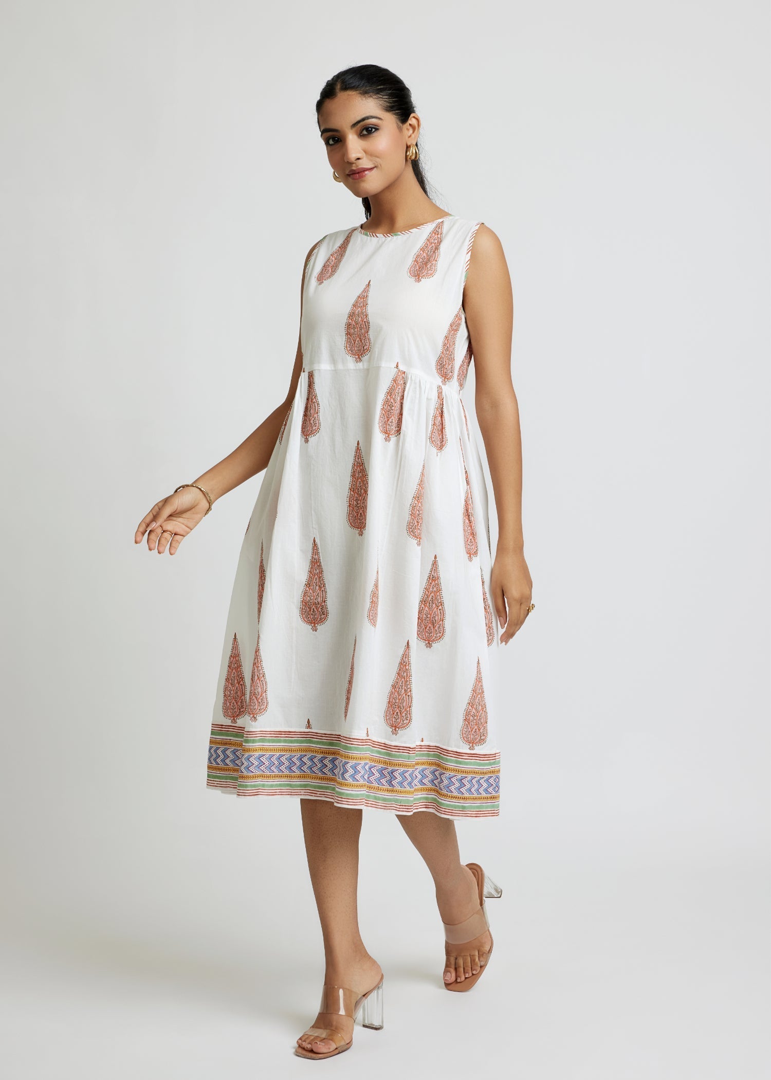Elegant Shrug Dress with Heritage Prints and Kota Doria Overlay