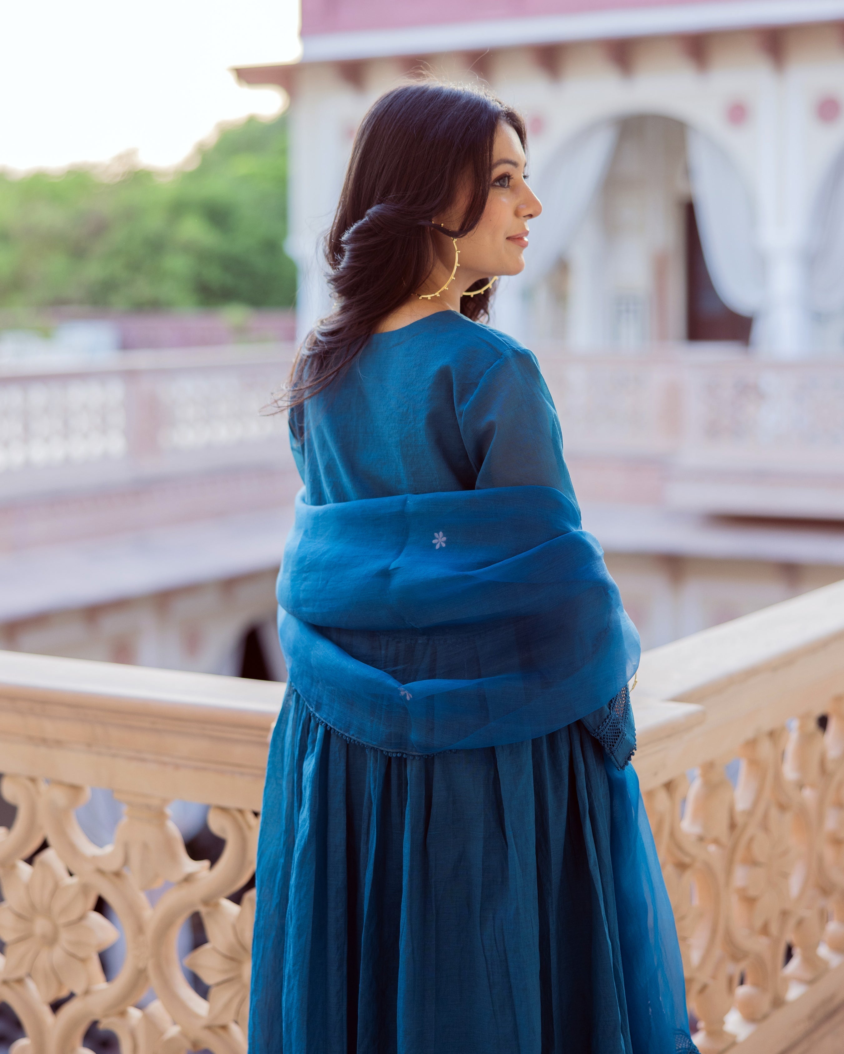 Desi Blue Embroidered Chanderi Suit Set