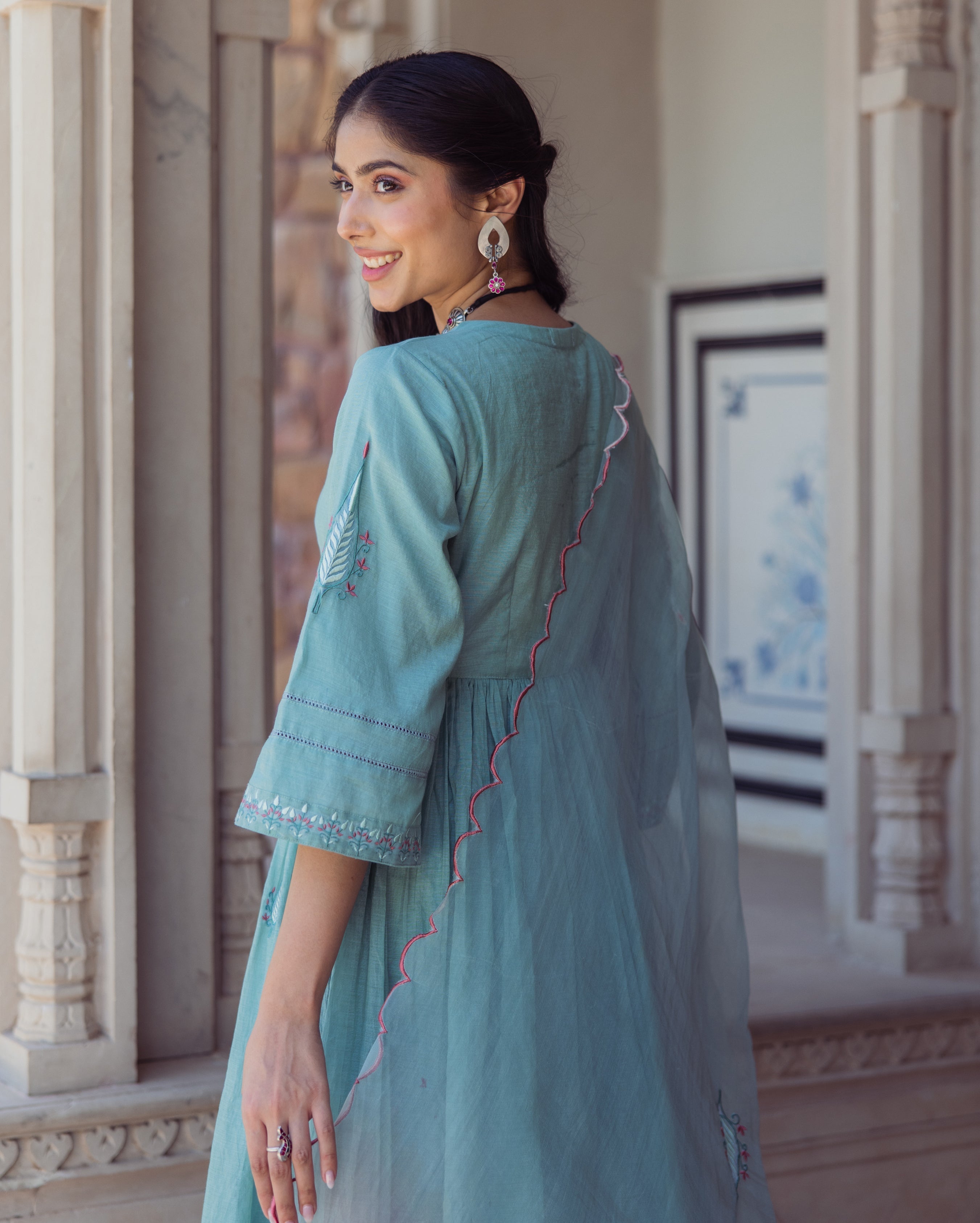 Blushing Green Embroidered Chanderi Suit Set