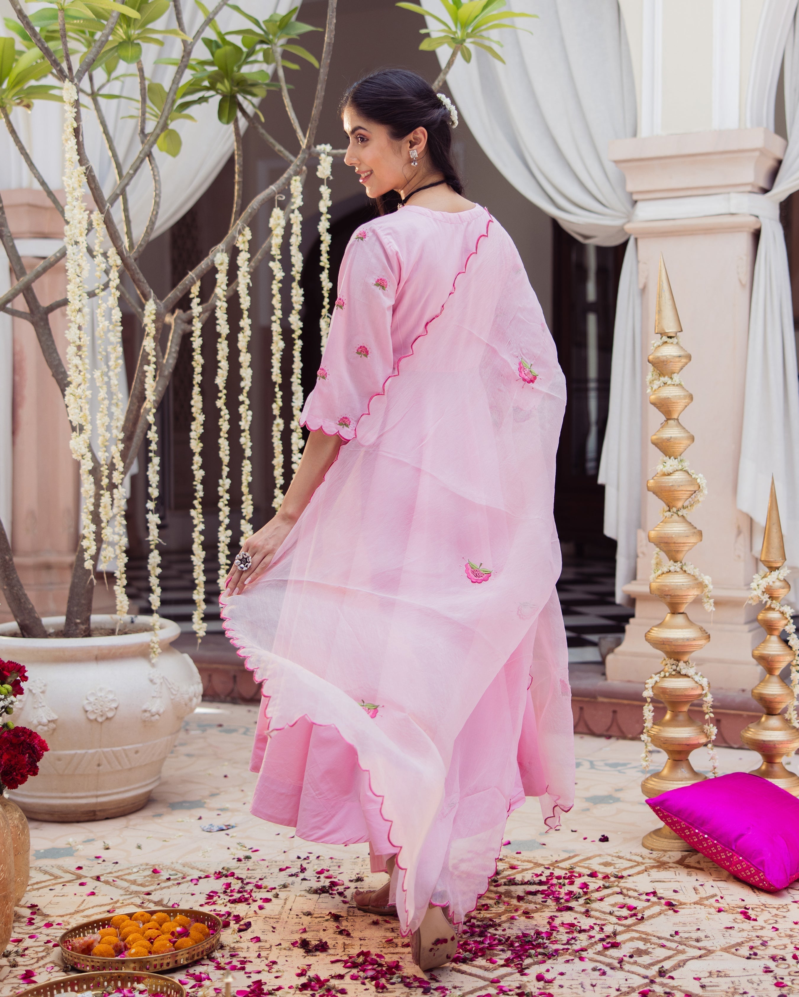 Candy Charm Pink Embroidered Cotton Suit Set