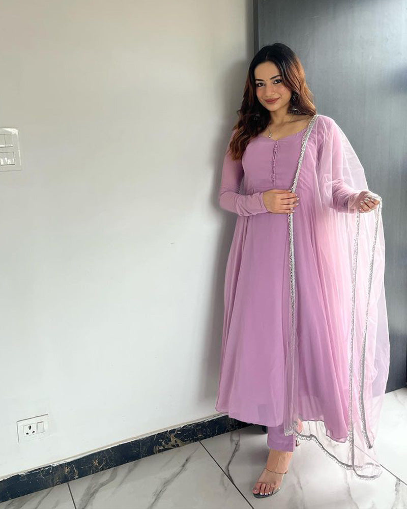 Pure Soft Georgette Hand Work Lace Anarkali Suit – 3-Piece Set