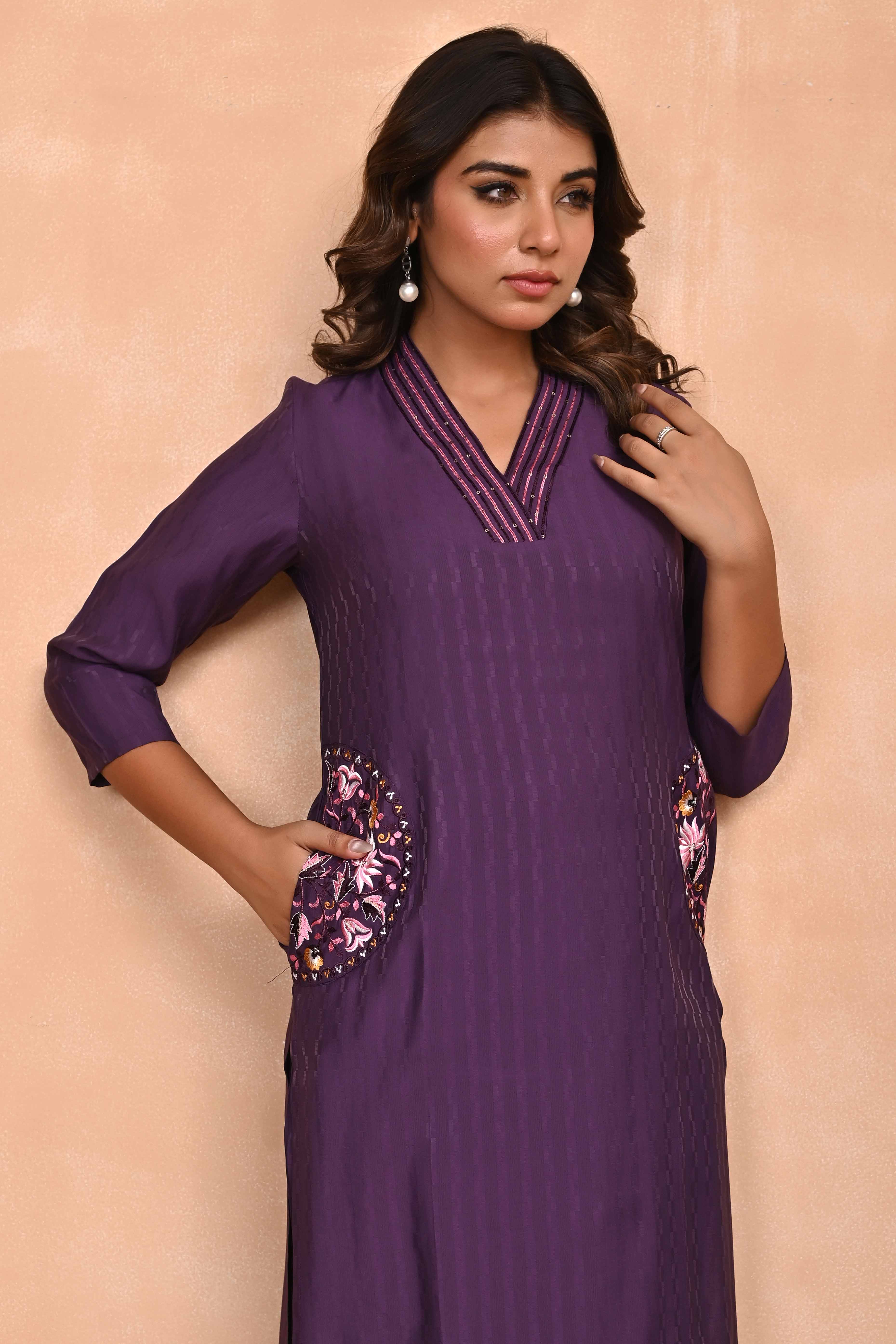 Wine-Colored Poly Viscose Co-Ord Set with Thread Embroidery & Sequin Work – Elegant & Comfortable Wear