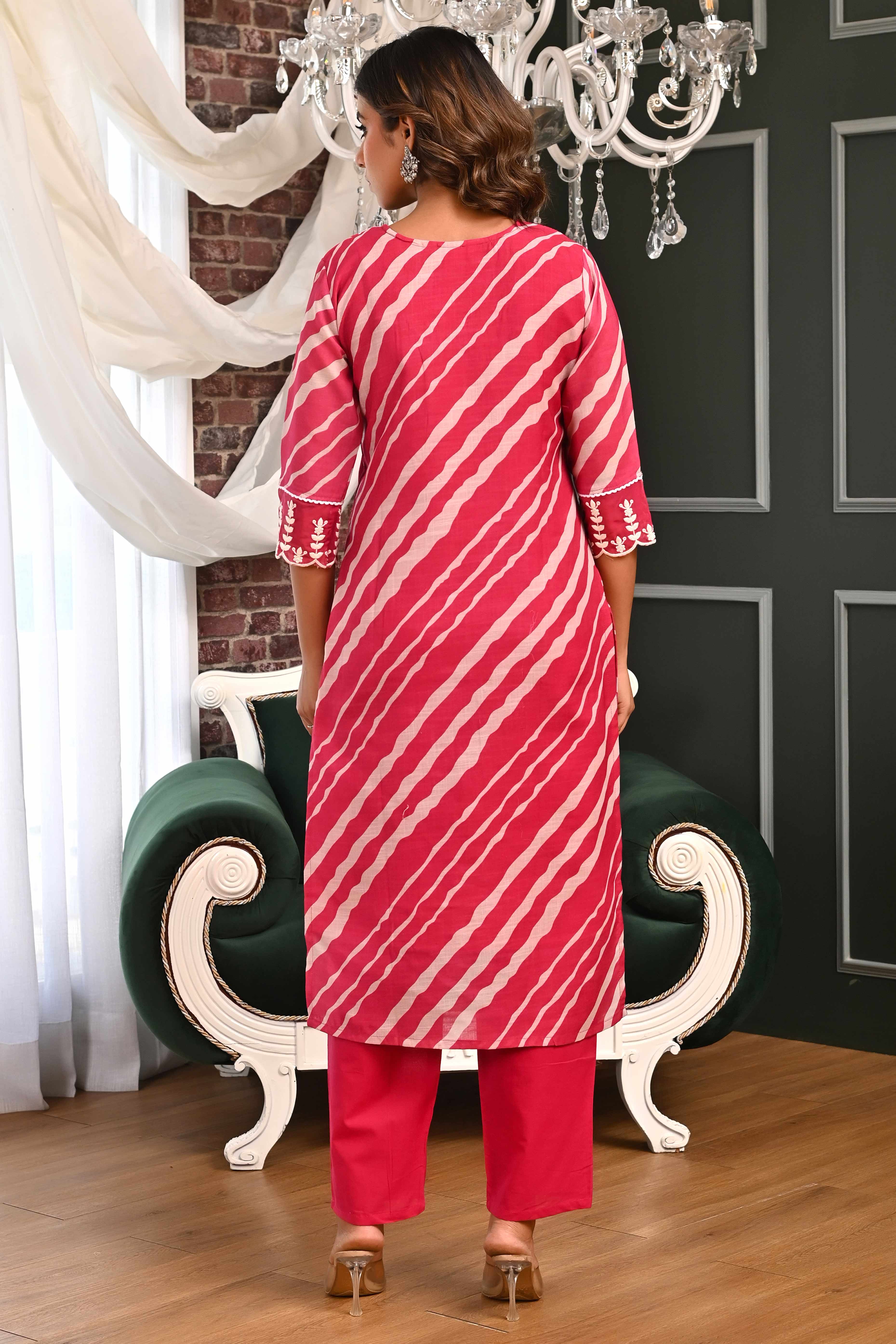 Pink Straight Salwar Suit in Pure Linen with Understated Stripes for a Chic Vibe