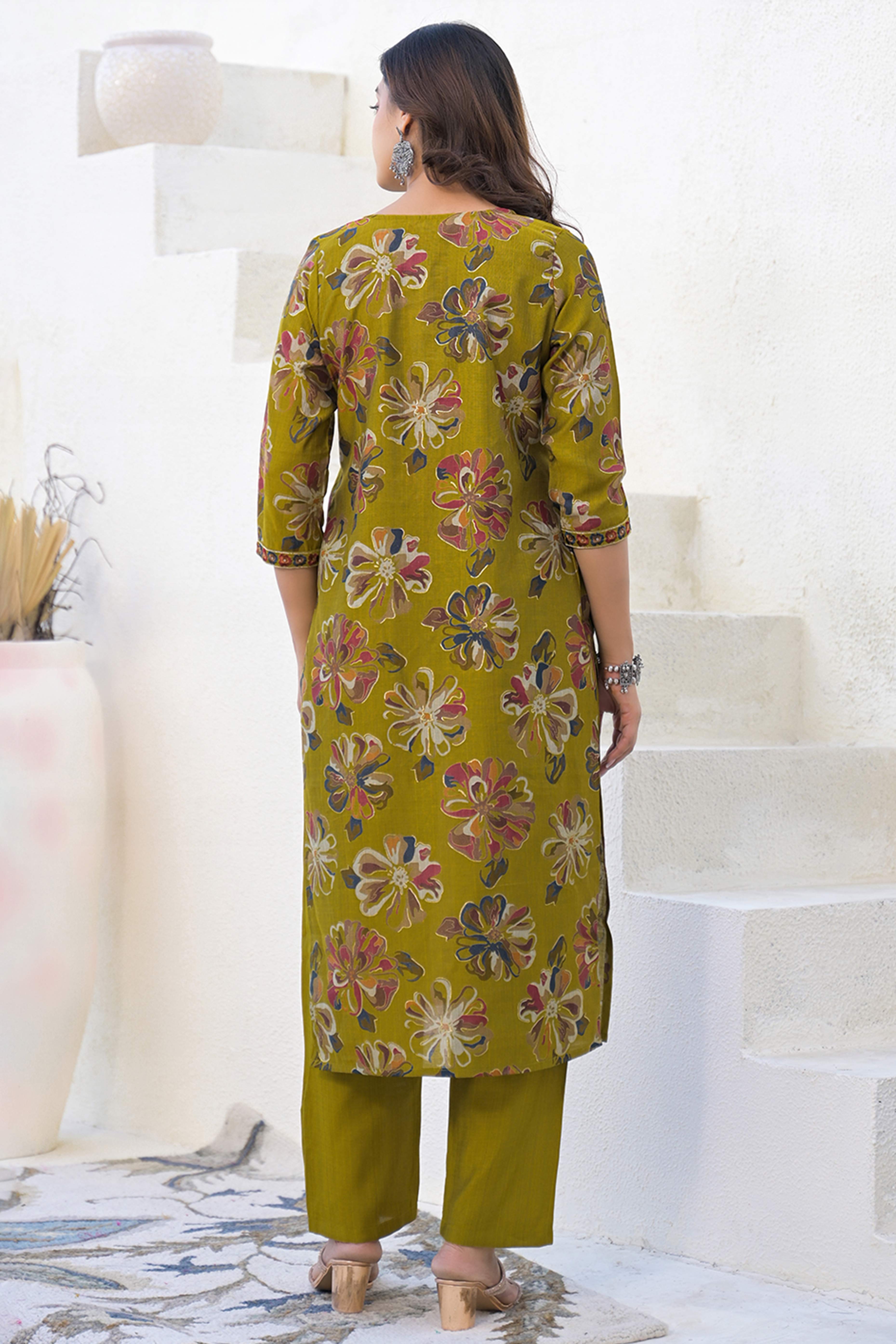 Stylish Green Straight Salwar Suit with Floral Pattern