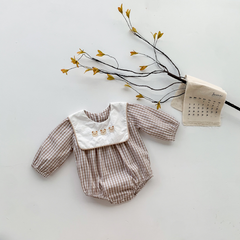 Vintage Plaid Baby Romper – Soft Cotton Unisex Outfit for Everyday Comfort