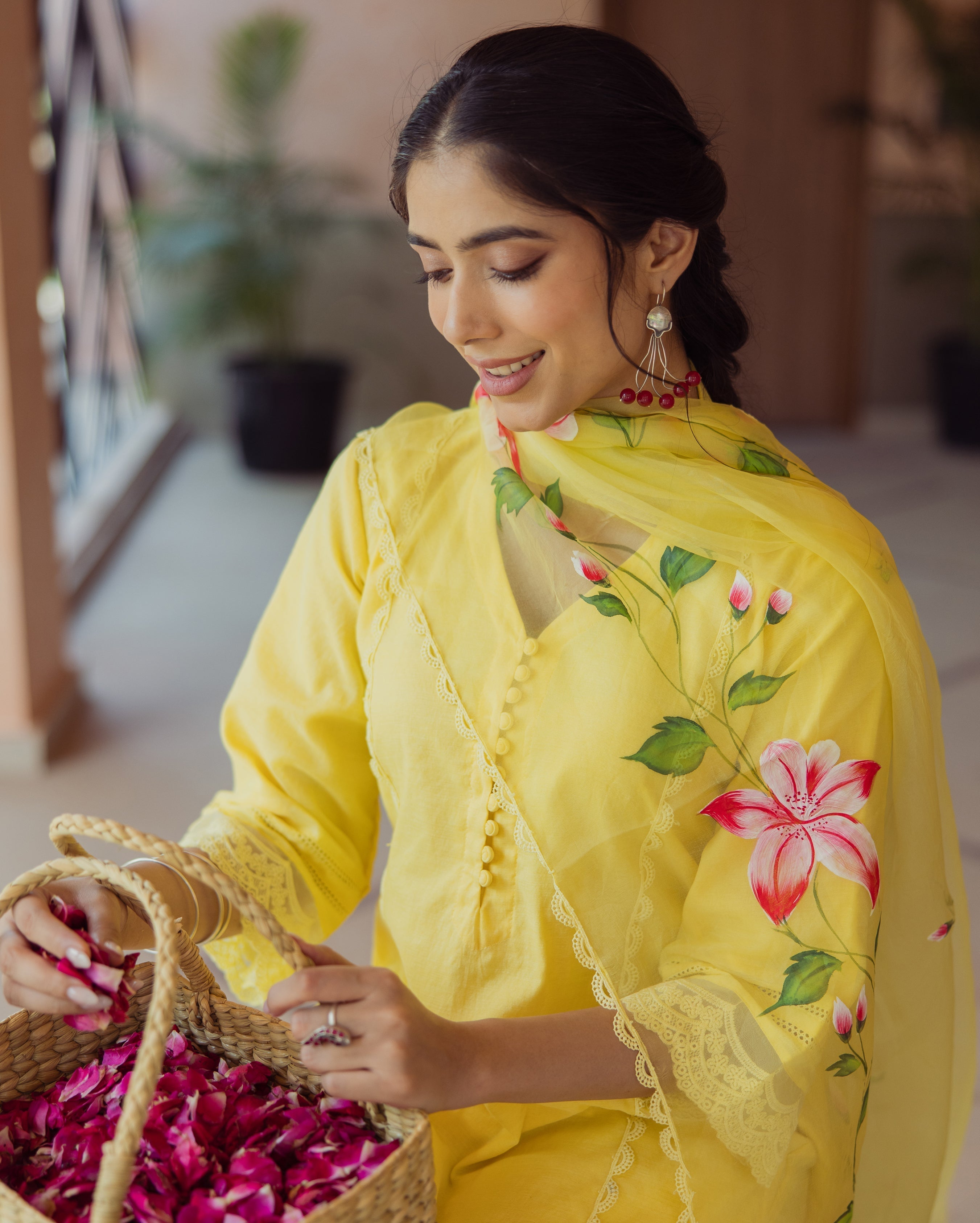 Garden Yellow Handpainted Chanderi Suit Set