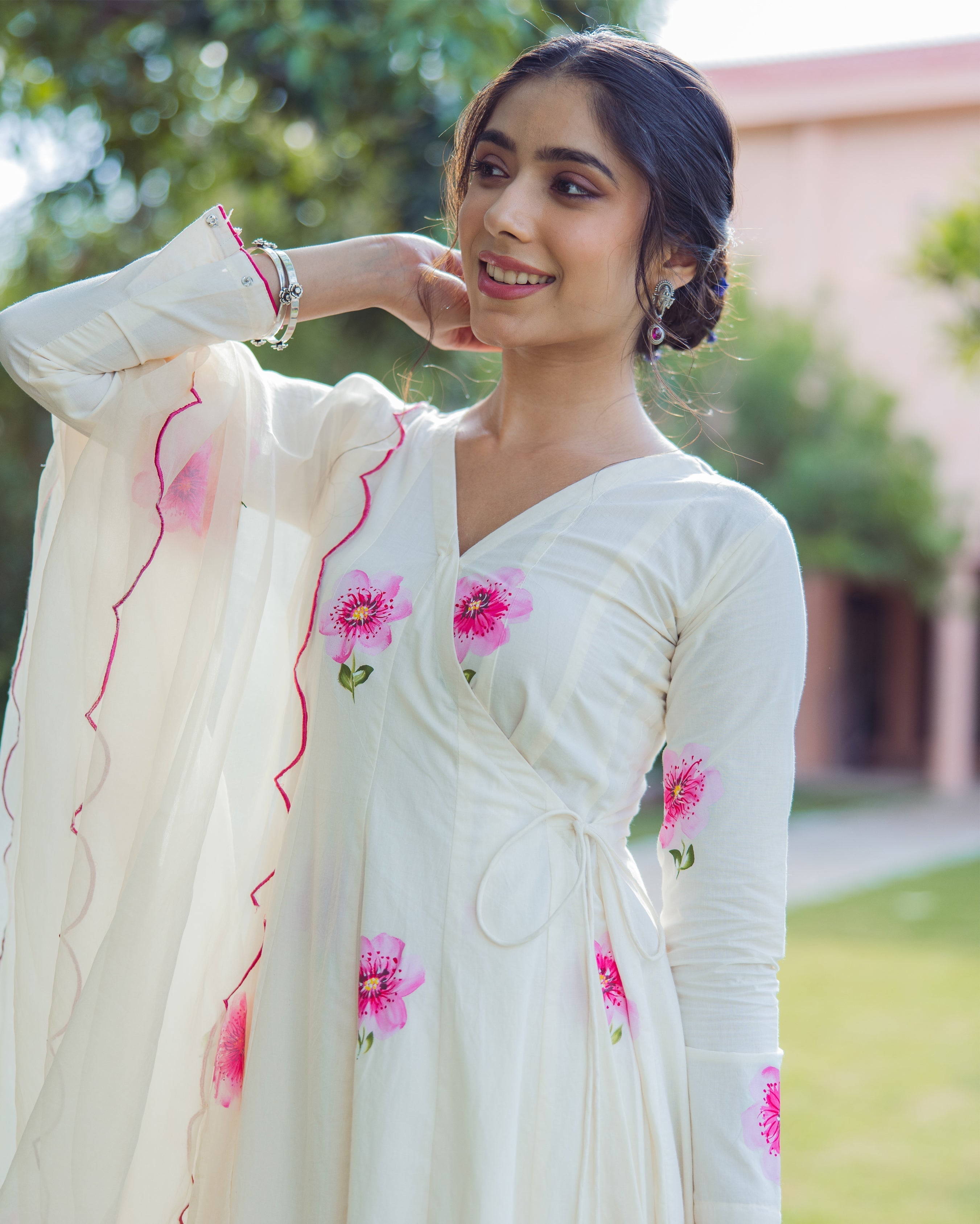 Breeze Cream Handpainted Cotton Suit Set