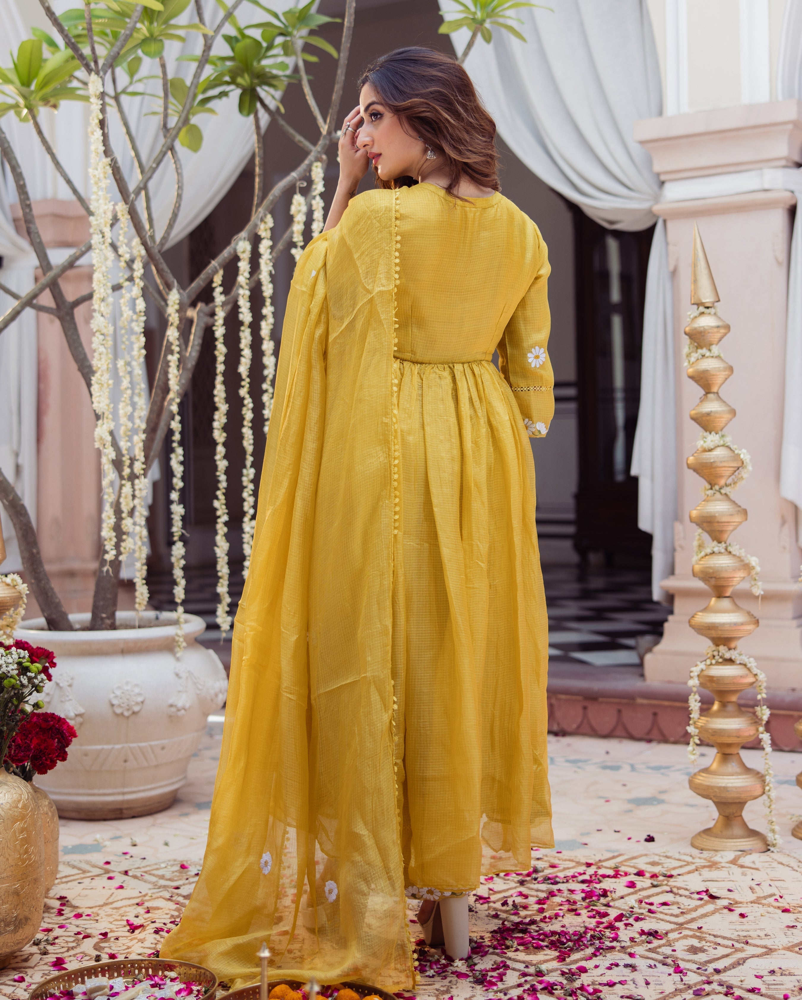 Golden Daisy Mustard Embroidered Doria Suit Set