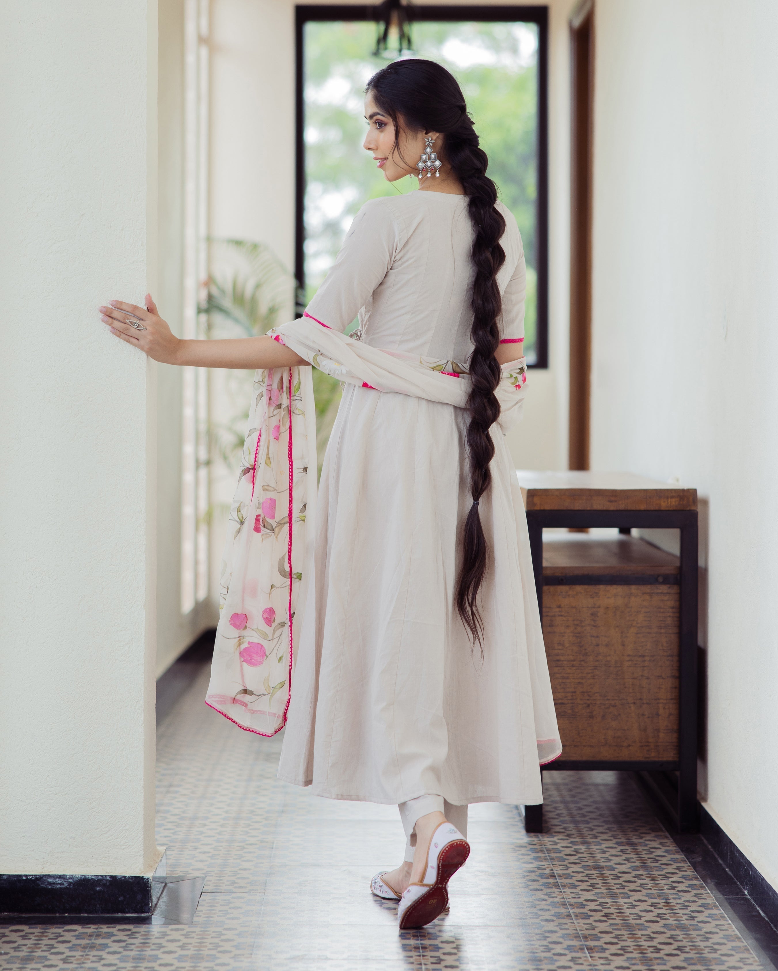 Canvas Grey Handpainted Cotton Suit Set