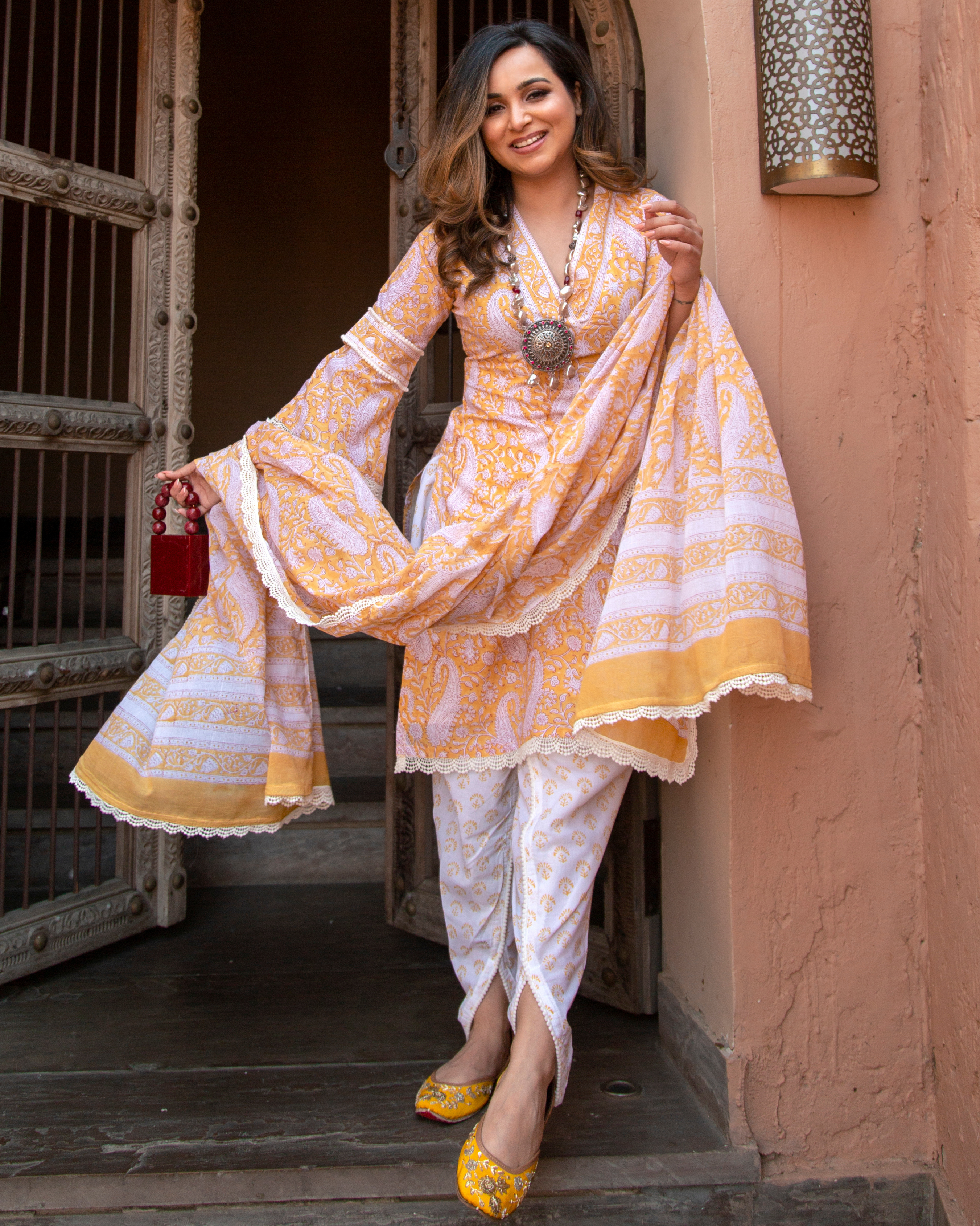 Blazing Yellow Handblock Suit Set