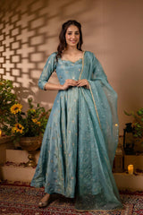 Chinon Silk Embroidered Anarkali Suit Set