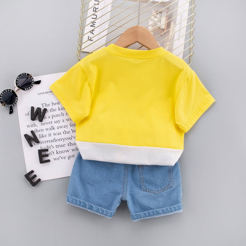 Never Tired T-shirt and Denim Bottom Set – Casual Cotton Outfit for Boys