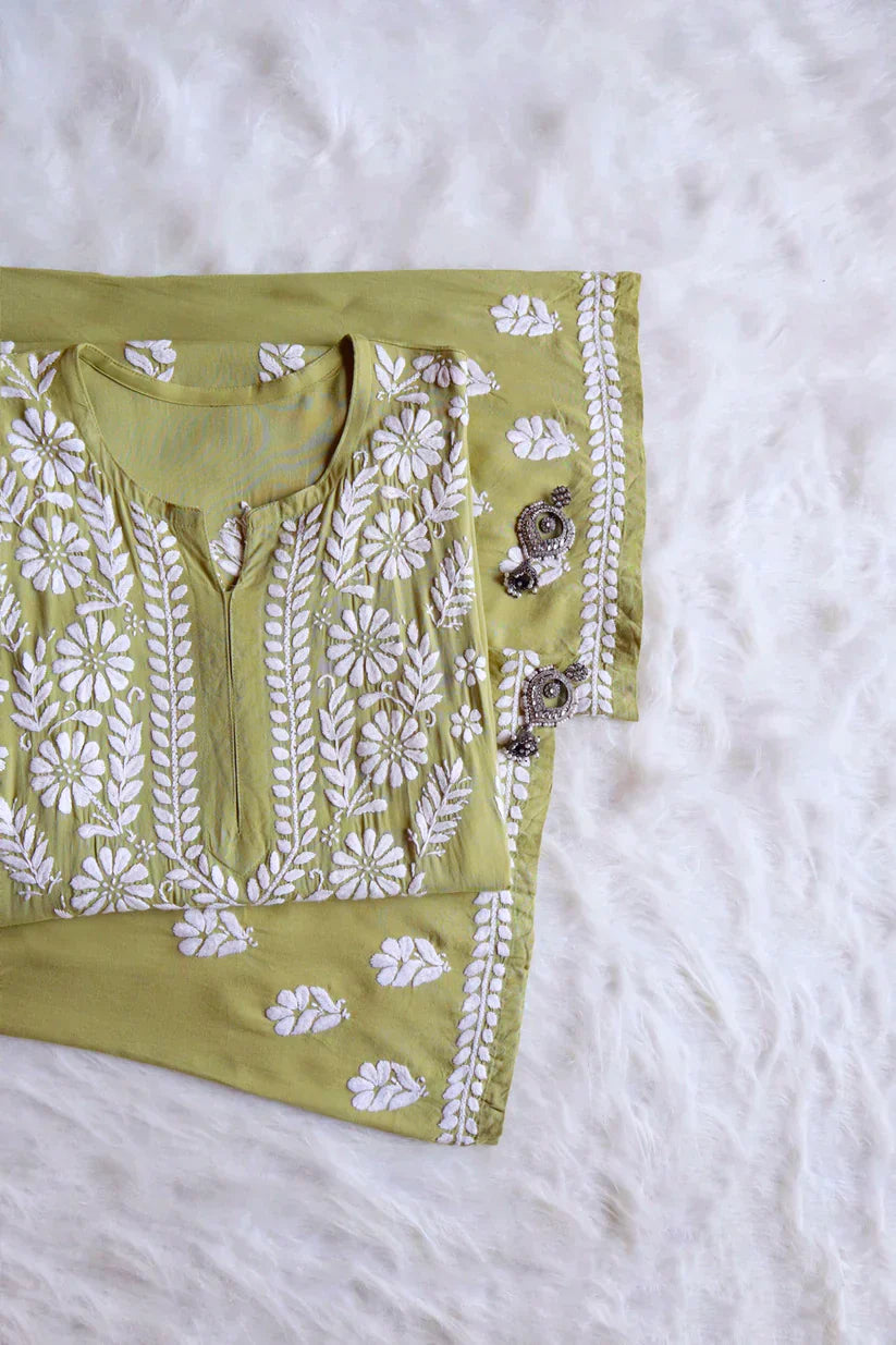 Amaira Olive Green Rayon Kurta Pant set