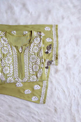 Amaira Olive Green Rayon Kurta Pant set