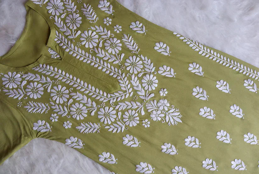 Amaira Olive Green Rayon Kurta Pant set