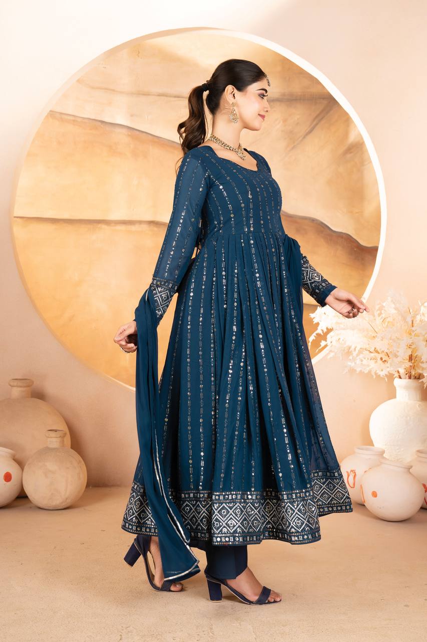Faux Blooming Kurta Set with Heavy Sequin & Thread Embroidery