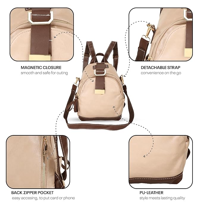 Women’s PU Leather Shoulder Backpack – Lightweight Waterproof Casual Daypack with Multi-Pocket Design