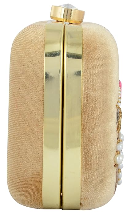 Handmade Embroidered Box Clutch for Women – Beaded Evening Purse with Detachable Chain Strap for Weddings & Parties