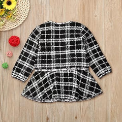 Black Fall Plaid Girls Dress with Jacket – Stylish Cotton Knitted Blend Outfit