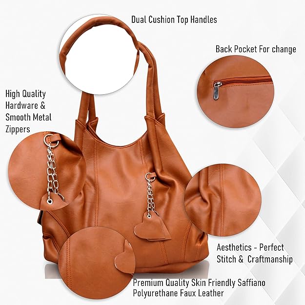 Women's Style Diva Satchel Tote Handbag | Vegan Leather Shoulder Bag | Multi-Pocket Ladies Purse for Daily Use & Gifting