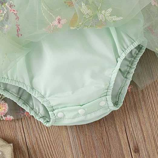 Flower Embroidered Girls Romper Dress – Soft Cotton Blend Outfit